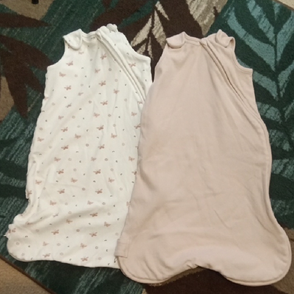 Baby Sleep Sack Duo - Soft Blush & Printed Ivory Organic Cotton Size Medium